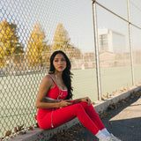 Fancy FitFlow Double Layered Athletic Bra - Red/Powder Blue