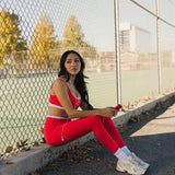 Fancy FitFlow Double Lined Leggings - Red/Powder Blue