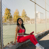 Fancy FitFlow Double Lined Leggings - Red/Powder Blue