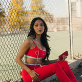 Fancy FitFlow Double Layered Athletic Bra - Red/Powder Blue