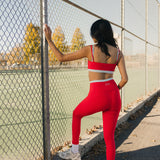 Fancy FitFlow Double Layered Athletic Bra - Red/Powder Blue