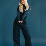 Fancy Fleece Wide Leg Sweatpants - Sapphire Navy