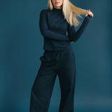 Fancy Fleece Wide Leg Sweatpants - Sapphire Navy