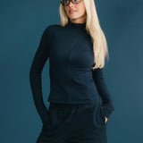 Fancy Fit Flow Front Zip Jacket - Sapphire Navy