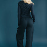 Fancy Fleece Wide Leg Sweatpants - Sapphire Navy