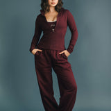 Fancy Fleece Cuffed Leg Sweatpants - Merlot