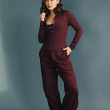 Fancy Fleece Cuffed Leg Sweatpants - Merlot