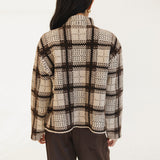 Paisley Plaid High Neck Knit Sweater - Brown