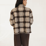 Paisley Plaid High Neck Knit Sweater - Brown