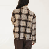 Paisley Plaid High Neck Knit Sweater - Brown