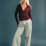Fancy Fleece Wide Leg Sweatpants - Mint Green