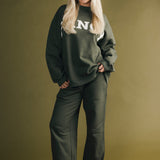 Fancy Fleece Wide Leg Sweatpants - Hunter Green