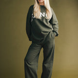 Fancy Fleece Wide Leg Sweatpants - Hunter Green