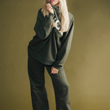 Fancy Fleece Wide Leg Sweatpants - Hunter Green