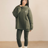 Fancy Oversized Fleece Embroidered Rolled Neck - Hunter Green