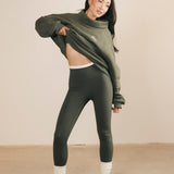 Fancy Oversized Fleece Embroidered Rolled Neck - Hunter Green