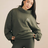 Fancy Oversized Fleece Embroidered Rolled Neck - Hunter Green
