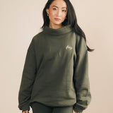Fancy Oversized Fleece Embroidered Rolled Neck - Hunter Green