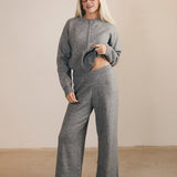 Ashlyn Knit Zip Up Long Sleeve Cardigan And Pants Set - Grey