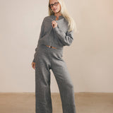 Ashlyn Knit Zip Up Long Sleeve Cardigan And Pants Set - Grey