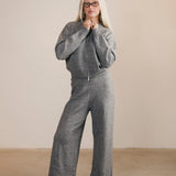 Ashlyn Knit Zip Up Long Sleeve Cardigan And Pants Set - Grey
