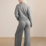 Ashlyn Knit Zip Up Long Sleeve Cardigan And Pants Set - Grey
