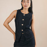 Amy Denim Button Vest - Dark Denim