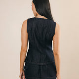 Amy Denim Button Vest - Dark Denim