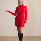 Leighton Pleated Mini Sweater Dress - Red