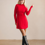 Leighton Pleated Mini Sweater Dress - Red