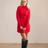 Leighton Pleated Mini Sweater Dress - Red