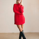Leighton Pleated Mini Sweater Dress - Red