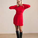 Leighton Pleated Mini Sweater Dress - Red