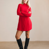 Leighton Pleated Mini Sweater Dress - Red