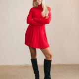 Leighton Pleated Mini Sweater Dress - Red