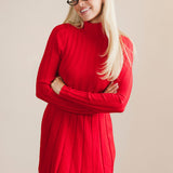 Leighton Pleated Mini Sweater Dress - Red