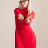 Leighton Pleated Mini Sweater Dress - Red
