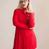 Leighton Pleated Mini Sweater Dress - Red