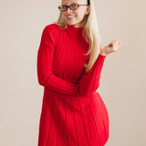 Leighton Pleated Mini Sweater Dress - Red