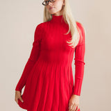 Leighton Pleated Mini Sweater Dress - Red
