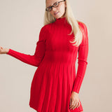 Leighton Pleated Mini Sweater Dress - Red