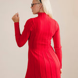 Leighton Pleated Mini Sweater Dress - Red