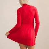 Leighton Pleated Mini Sweater Dress - Red