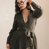 Celia Plaid Long Sleeve Shirt Dress - Carmel