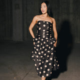 Brittany Polka Dot Midi Dress - Black