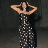 Brittany Polka Dot Midi Dress - Black
