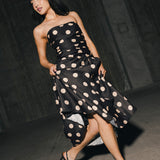 Brittany Polka Dot Midi Dress - Black