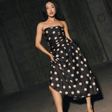 Brittany Polka Dot Midi Dress - Black