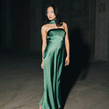 Nikki Halter Satin Maxi Dress - Forest Green