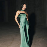 Nikki Halter Satin Maxi Dress - Forest Green